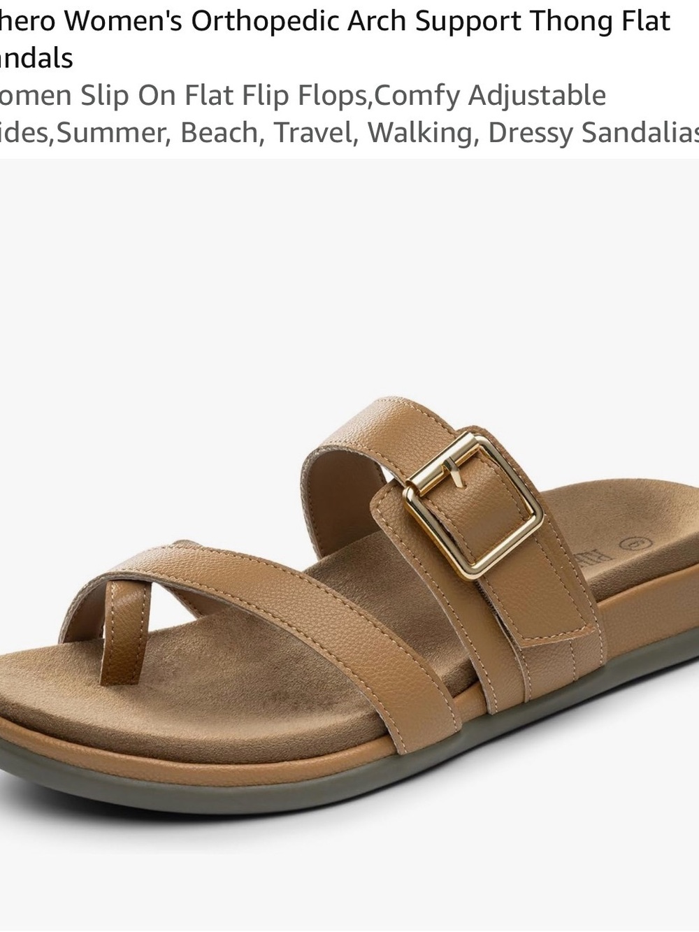 Women's Buckle Thong Sandal in Tan - Supportive Casual Comfort